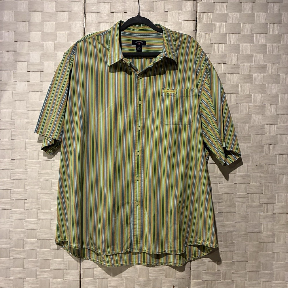 US Polo Assn Mens XL Short Sleeve Button Up Shirt Green Striped Casual Top
